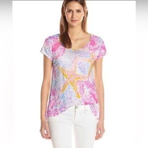 Lilly Pulitzer Inara Top in Paradise Pink Bohemian Beach Print 100% Linen XL